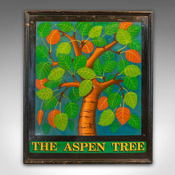 Vintage Pub Sign, English, Pine, Hand Painted, 'The Aspen Tree', Circa 1950
