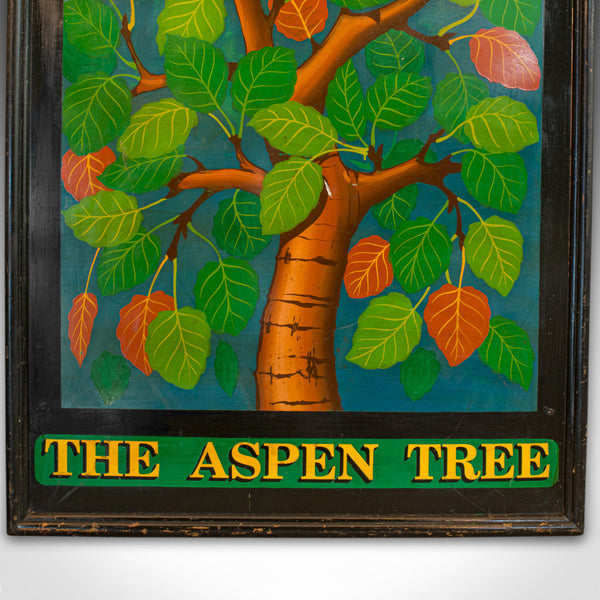 Vintage Pub Sign, English, Pine, Hand Painted, 'The Aspen Tree', Circa 1950