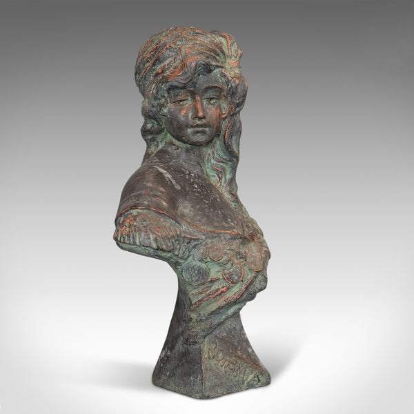 Vintage Female Bust, French, Bronzed Stone, Portrait, Statue, Art Nouveau Taste - London Fine Antiques