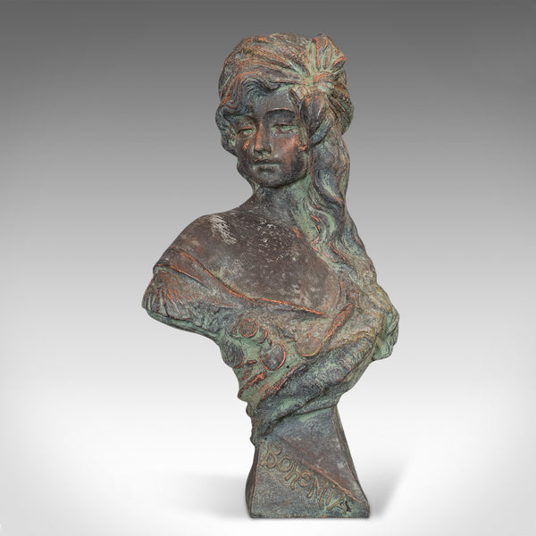 Vintage Female Bust, French, Bronzed Stone, Portrait, Statue, Art Nouveau Taste - London Fine Antiques