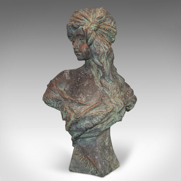Vintage Female Bust, French, Bronzed Stone, Portrait, Statue, Art Nouveau Taste - London Fine Antiques