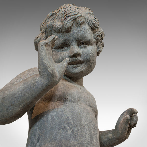 Antique Cherub, English, Lead, Putto, Statue, Ornamental Garden, Victorian, 1900 - London Fine Antiques