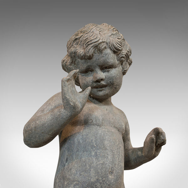 Antique Cherub, English, Lead, Putto, Statue, Ornamental Garden, Victorian, 1900 - London Fine Antiques