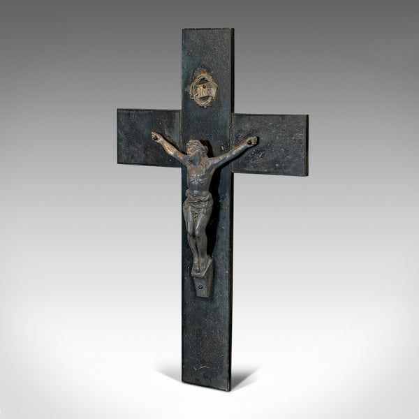 Antique Wall Crucifix, English, Bronze Spelter, Slate, Jesus Christ On Cross - London Fine Antiques