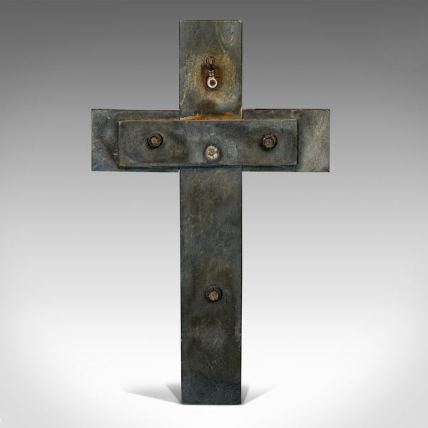 Antique Wall Crucifix, English, Bronze Spelter, Slate, Jesus Christ On Cross - London Fine Antiques