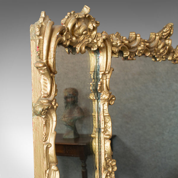 Antique Triptych Mirror, Italian, Gilt Gesso, Overmantle, Hanging, Circa 1850 - London Fine Antiques