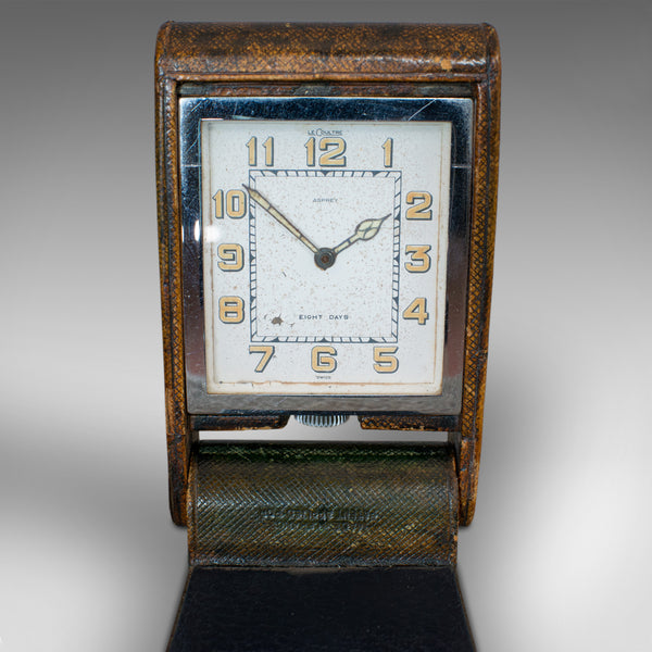 Vintage Art Deco Travel Clock, Franco-Swiss, 8 Day, Jaeger LeCoultre, Asprey