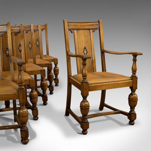 Set Of 6, Antique Dining Chairs, English, Golden Oak, Edwardian, Circa 1910