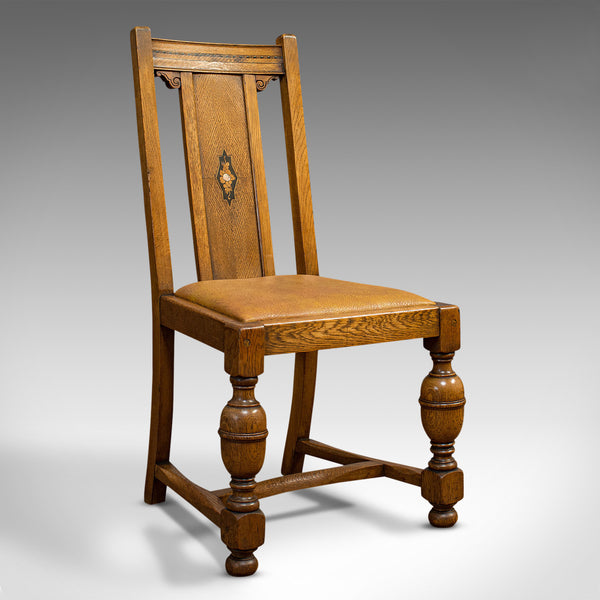 Set Of 6, Antique Dining Chairs, English, Golden Oak, Edwardian, Circa 1910