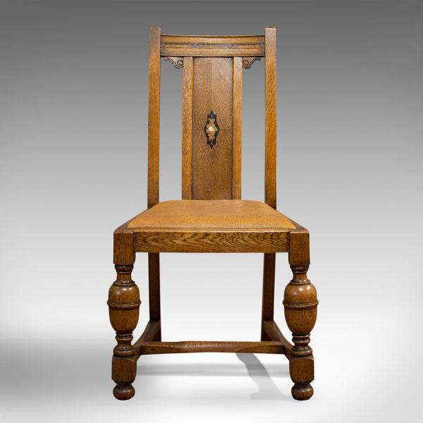 Set Of 6, Antique Dining Chairs, English, Golden Oak, Edwardian, Circa 1910