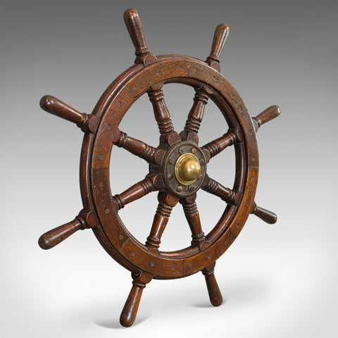 Antique Ship's Wheel, English, Oak, Brass, Maritime, Decorative, Victorian, 1900