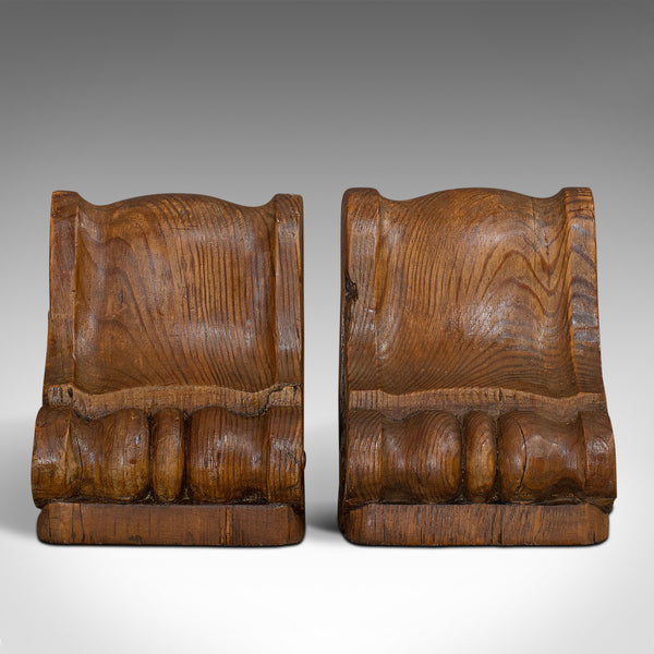 Pair Of, Vintage Bookends, English, Pitch Pine, Corbel, Wren's Church, London