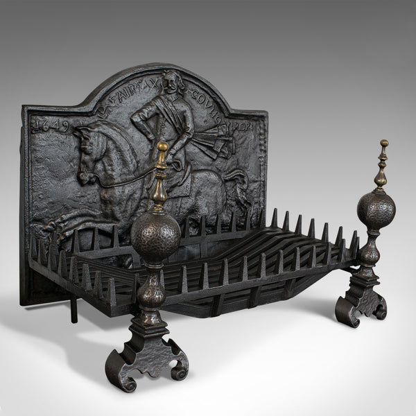 Large Antique Fireplace Set, Fireside, Lord Fairfax, Grate, Andirons, Victorian
