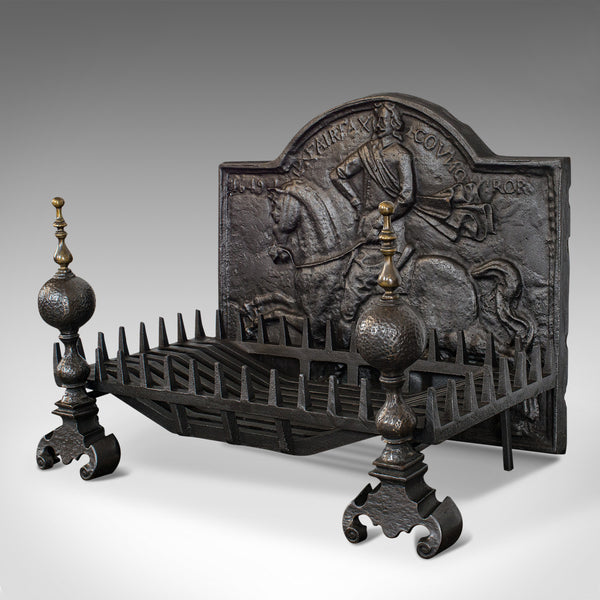 Large Antique Fireplace Set, Fireside, Lord Fairfax, Grate, Andirons, Victorian