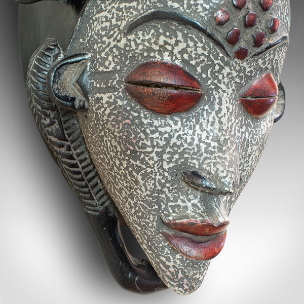 Vintage Gabonese Punu Mask, African, Tropical Hardwood, Decorative, Tribal, 1970