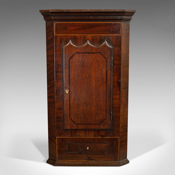 Antique Corner Cabinet, English, Oak, Mahogany, Wall Hanging, Georgian, C.1800