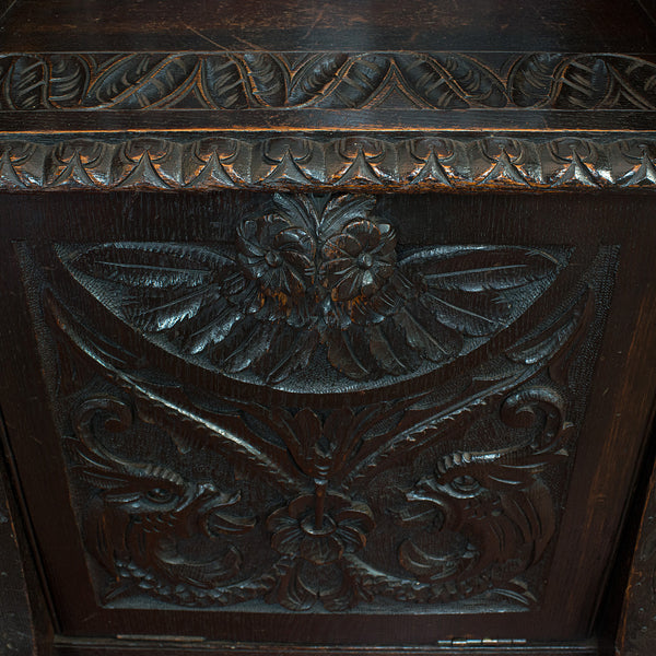 Antique Hall Seat, Scottish, Oak, Settle, Gothic Revival, Victorian, 1880