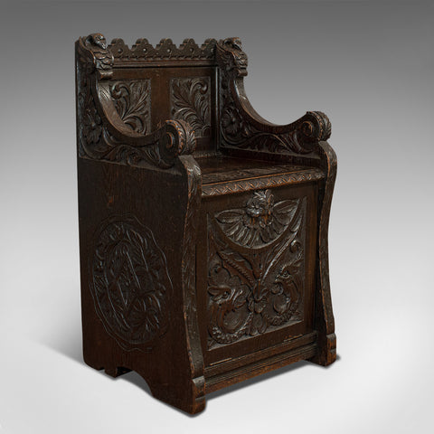 Antique Hall Seat, Scottish, Oak, Settle, Gothic Revival, Victorian, 1880