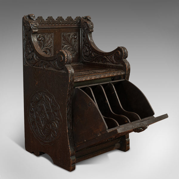 Antique Hall Seat, Scottish, Oak, Settle, Gothic Revival, Victorian, 1880
