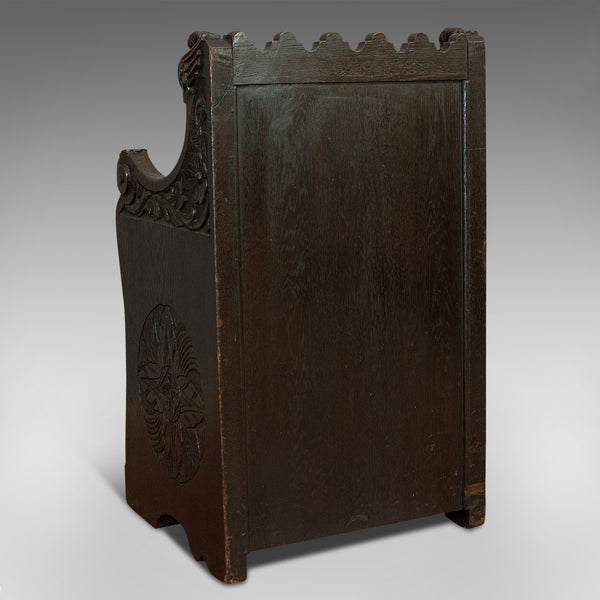 Antique Hall Seat, Scottish, Oak, Settle, Gothic Revival, Victorian, 1880