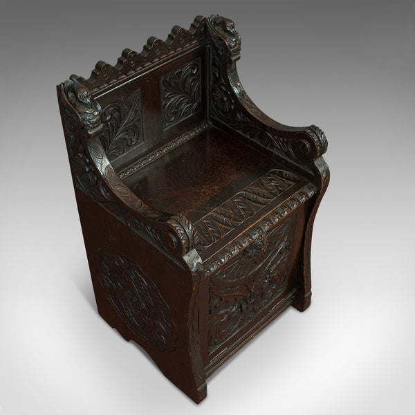 Antique Hall Seat, Scottish, Oak, Settle, Gothic Revival, Victorian, 1880