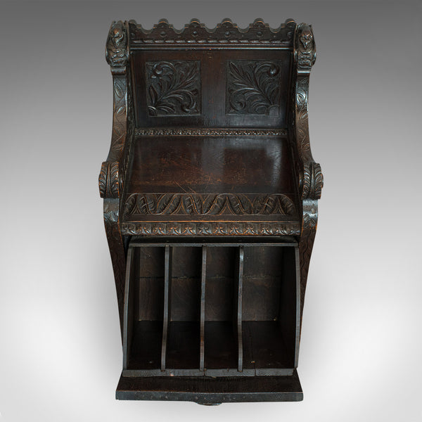 Antique Hall Seat, Scottish, Oak, Settle, Gothic Revival, Victorian, 1880