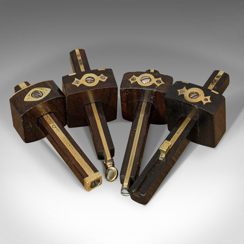 Set Of Vintage Mortise Gauges, Four, Rosewood, Brass, Carpenter's Tools, C.1950
