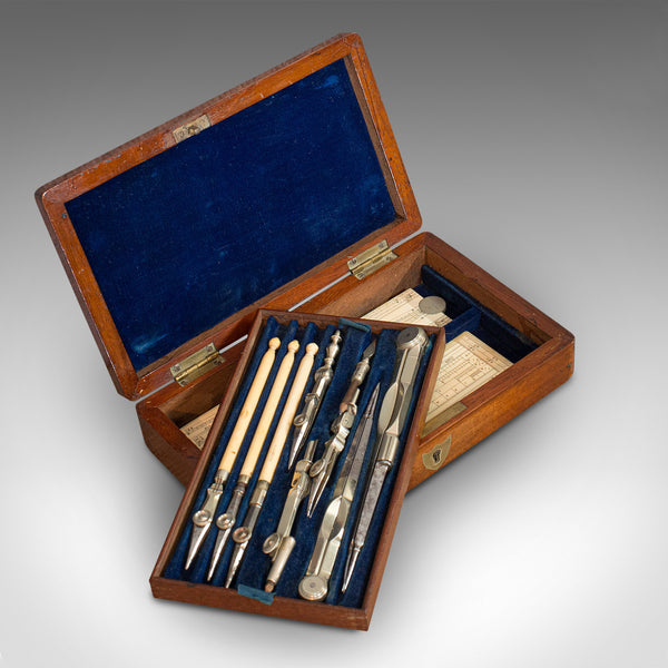 Vintage Drawing Instrument Set, English, Drafting Compass Compendium, Circa 1930