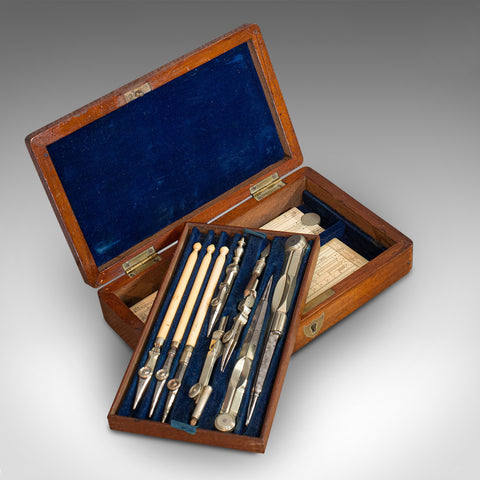 Vintage Drawing Instrument Set, English, Drafting Compass Compendium, Circa 1930