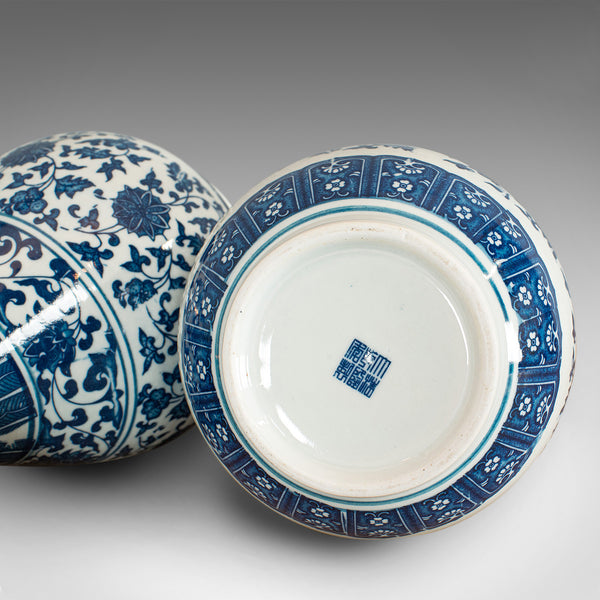 Pair Of, Vintage Decorative Vases, Oriental, Ceramic, Baluster Urn, 20th Century