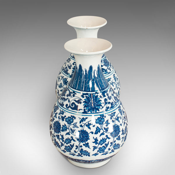 Pair Of, Vintage Decorative Vases, Oriental, Ceramic, Baluster Urn, 20th Century