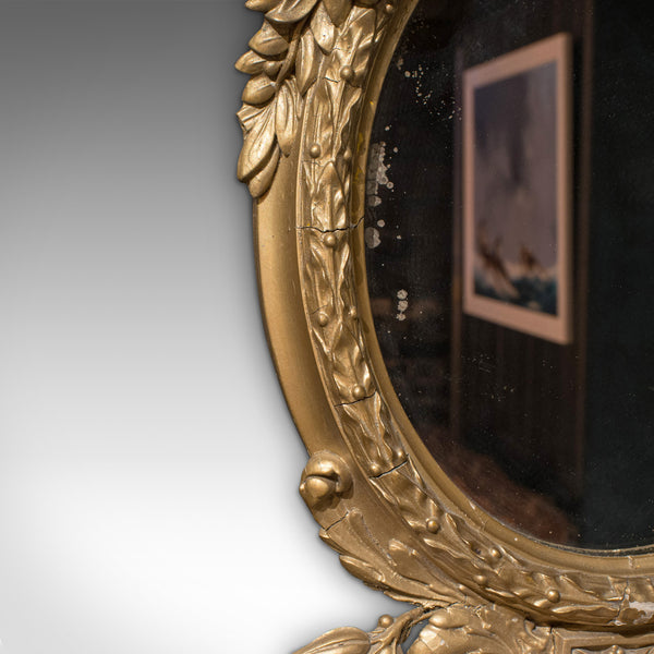 Antique Wall Mirror, French, Gilt Gesso, Oval, Ornate, Victorian, Circa 1850