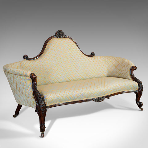 Antique Spoon Back Sofa, English, Walnut, 2 Seat Settee, Early Victorian, 1840