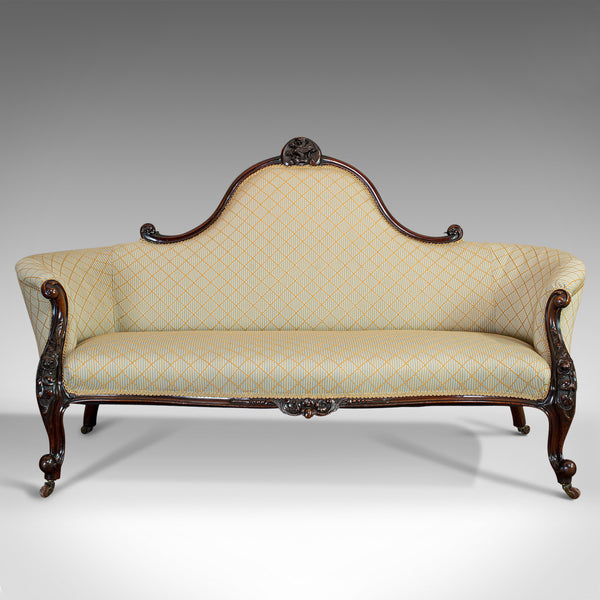Antique Spoon Back Sofa, English, Walnut, 2 Seat Settee, Early Victorian, 1840