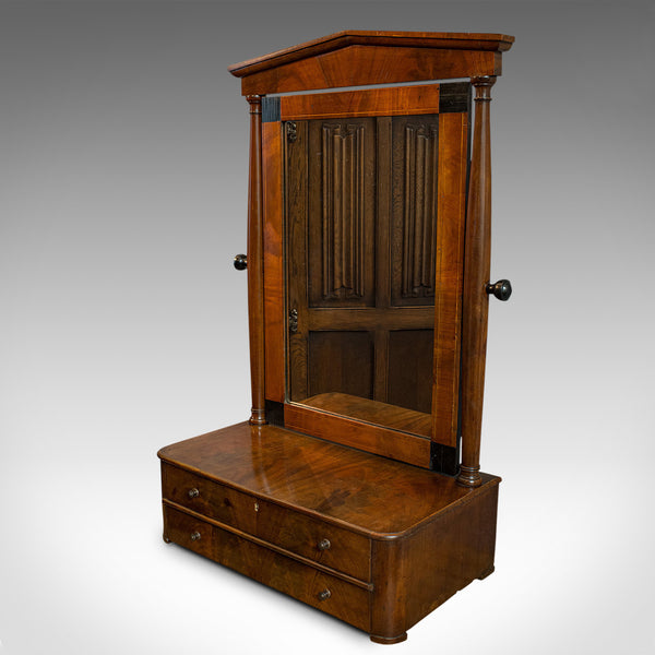 Antique Toilet Mirror, English, Walnut, Vanity, Empire Style, Victorian, C.1880
