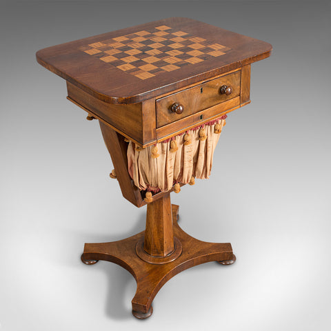 Antique Games Table, English, Mahogany, Chess, Workstation, Victorian, 1860