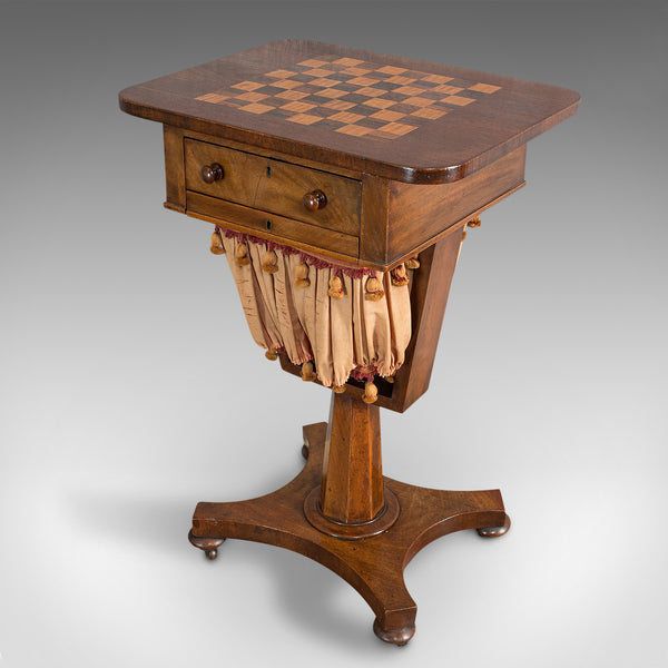 Antique Games Table, English, Mahogany, Chess, Workstation, Victorian, 1860