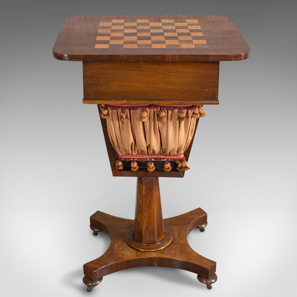 Antique Games Table, English, Mahogany, Chess, Workstation, Victorian, 1860