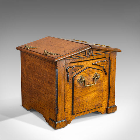 Antique Purdonium, Scottish, Oak, Brass, Fireside, Coal Bin, Victorian, C.1870