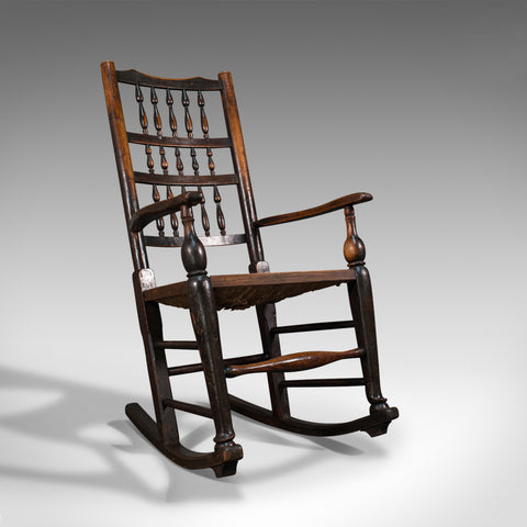 Antique Lancashire Rocking Chair, English, Ash, Spindle Back, Seat, Georgian