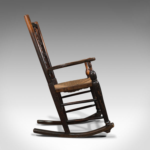 Antique Lancashire Rocking Chair, English, Ash, Spindle Back, Seat, Georgian