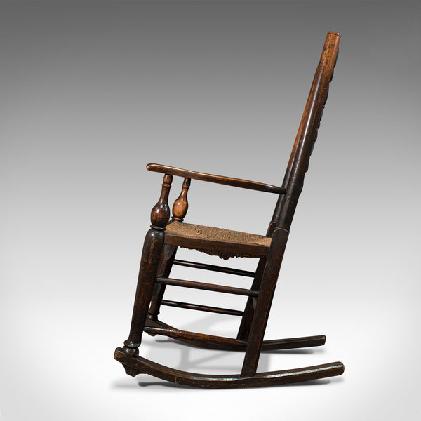 Antique Lancashire Rocking Chair, English, Ash, Spindle Back, Seat, Georgian