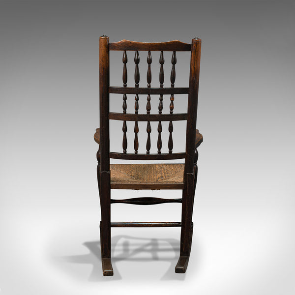 Antique Lancashire Rocking Chair, English, Ash, Spindle Back, Seat, Georgian