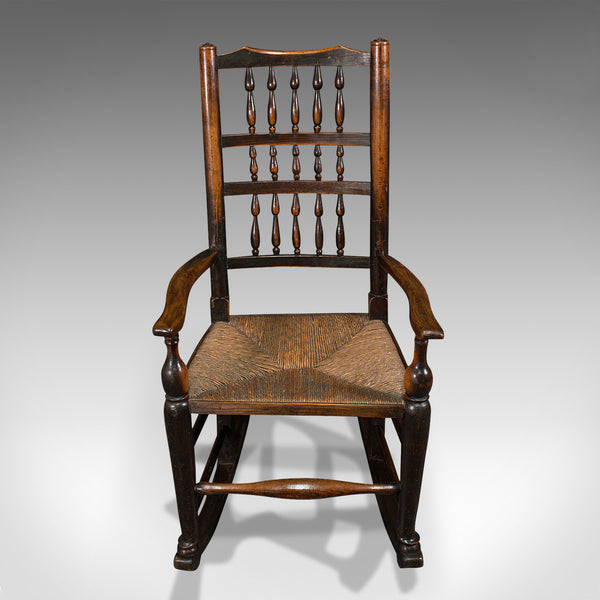 Antique Lancashire Rocking Chair, English, Ash, Spindle Back, Seat, Georgian