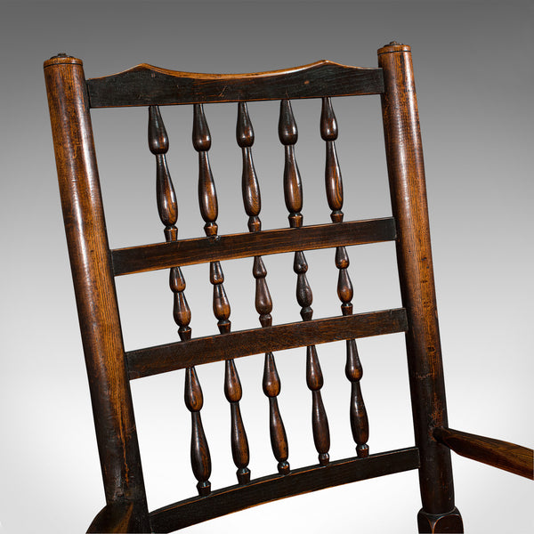 Antique Lancashire Rocking Chair, English, Ash, Spindle Back, Seat, Georgian