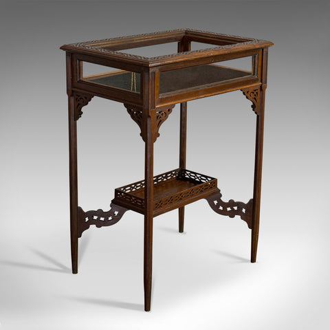 Antique Bijouterie Table, English, Walnut, Glass, Display, Edwardian, Circa 1910