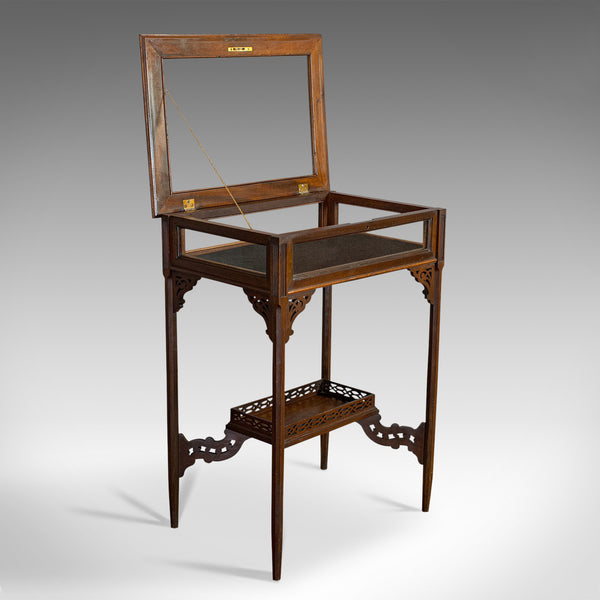 Antique Bijouterie Table, English, Walnut, Glass, Display, Edwardian, Circa 1910