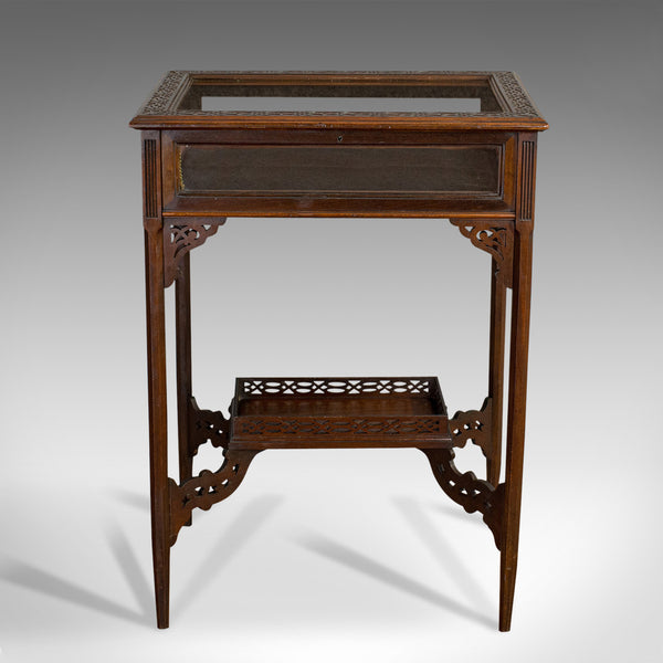 Antique Bijouterie Table, English, Walnut, Glass, Display, Edwardian, Circa 1910