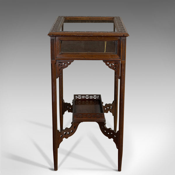 Antique Bijouterie Table, English, Walnut, Glass, Display, Edwardian, Circa 1910