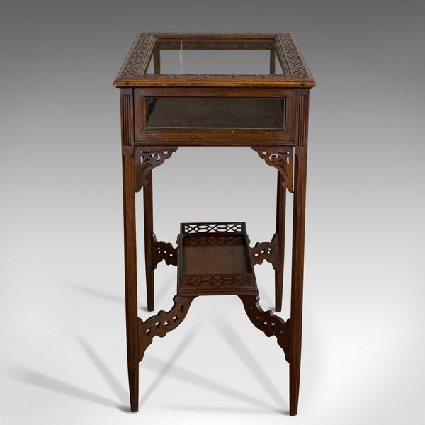 Antique Bijouterie Table, English, Walnut, Glass, Display, Edwardian, Circa 1910